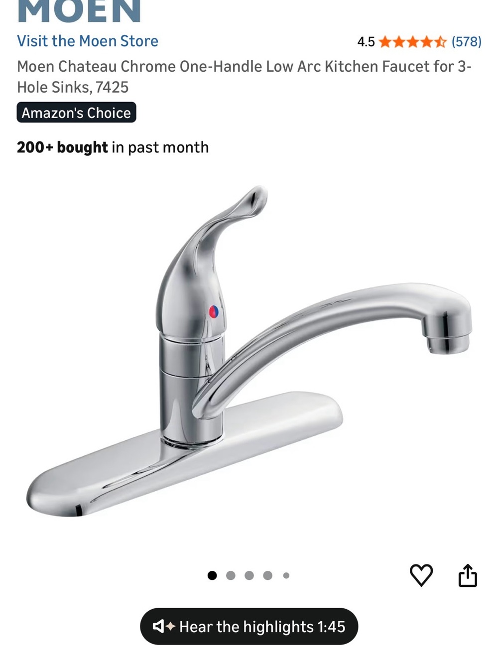 Moen Chrome Single-Handle Low-Arc Kitchen Faucet